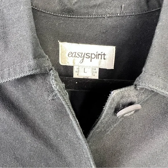 Easy Spirit 100% Cotton Black Button Up Breaded Butterfly Jacket Women’s Size L - Picture 11 of 14